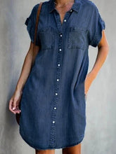 Load image into Gallery viewer, Denim Midi Dress – Short Sleeve Square Neck Slim Fit Street Style
