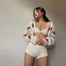 Load image into Gallery viewer, Women’s Cherry Embroidery Crochet Cardigan
