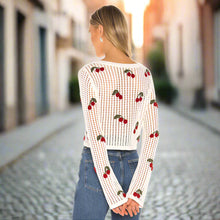 Load image into Gallery viewer, Women’s Cherry Embroidery Crochet Cardigan

