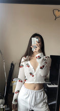 Load image into Gallery viewer, Women’s Cherry Embroidery Crochet Cardigan
