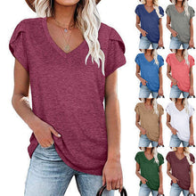Load image into Gallery viewer, 🌸 Women's V-Neck Petal Sleeve Summer T-Shirt – Elegant &amp; Breezy
