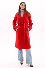 Load image into Gallery viewer, Karina Belted Wool Cashmere Blend Overcoat in Ruby
