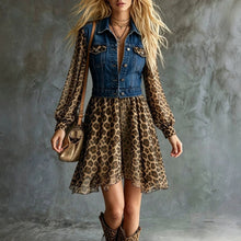 Load image into Gallery viewer, Women's Denim-Look Chiffon Patchwork Long Sleeve Maxi Dress

