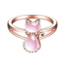 Load image into Gallery viewer, Rose Gold Plated Crystal Cute Animal Cat Ring Hibiscus Stone Crystal Diamond Ring Women Party Jewelry For Pet Lovers
