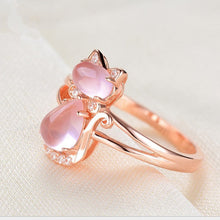 Load image into Gallery viewer, Rose Gold Plated Crystal Cute Animal Cat Ring Hibiscus Stone Crystal Diamond Ring Women Party Jewelry For Pet Lovers
