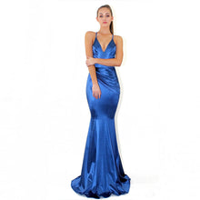 Load image into Gallery viewer, V-neck solid color sling backless ladies evening dress
