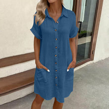 Load image into Gallery viewer, Women's Casual Loose Short-Sleeve Midi Shirt Dress – Button-Down
