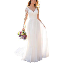 Load image into Gallery viewer, Sexy Backless Deep V-neck Wedding Dress Women White Evening Dress
