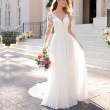 Load image into Gallery viewer, Sexy Backless Deep V-neck Wedding Dress Women White Evening Dress
