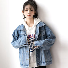 Load image into Gallery viewer, Women's Oversized Washed Denim Jacket – Hooded Loose Korean Style
