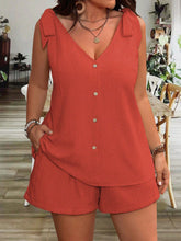 Load image into Gallery viewer, V-Neck Lace-Up Button Top &amp; Shorts Set – 5 Colors, S–XXL
