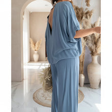 Load image into Gallery viewer, Women's V-Neck Batwing Top &amp; Drawstring Wide-Leg Pants Two-Piece Set
