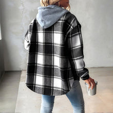 Load image into Gallery viewer, Plaid Drawstring Hoodie Shirt
