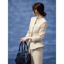 Load image into Gallery viewer, Waist-Grabbing Beige Coat and Wide Leg Pants Set
