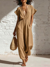 Load image into Gallery viewer, Women's Deep V-Neck Three-Quarter Sleeve High Waist Wide Leg Pants

