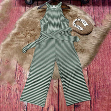 Load image into Gallery viewer, Women's Striped Halter Neck Jumpsuit with Self-Tie Belt &amp; Wide-Leg Crop
