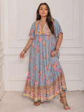 Load image into Gallery viewer, Pink Purple Plus Size Printed Flutter Sleeve Maxi Dress Elegant &amp; Flowy Dress Unique Design
