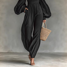 Load image into Gallery viewer, Women's Off-Shoulder Lantern Sleeve Pleated Loose Jumpsuit
