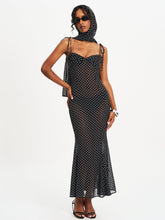 Load image into Gallery viewer, Yadira Black Base Polka Dot Chiffon Maxi Dress
