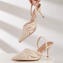 Load image into Gallery viewer, Women's Knitted Cutout Slingback Heeled Sandals – Pointed Toe High Heels
