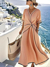 Load image into Gallery viewer, Striped Print Maxi Dress – Short Sleeve Beach Vacation Dress
