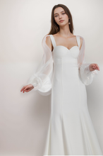 Load image into Gallery viewer, Ethereal Sculpted Bust Mermaid Gown with Sheer Balloon Sleeves
