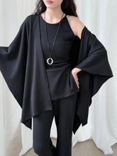 Load image into Gallery viewer, Urban Cape Shawl +Camisole + High Waist Flared Pants 3-Pieces Suit
