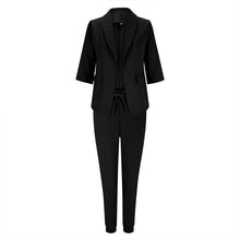 Load image into Gallery viewer, Women’s Notch-Lapel Blazer &amp; Drawstring Pants Suit Set
