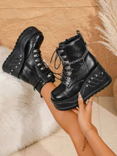 Load image into Gallery viewer, Fashion Platform Goth Boots : With Lace up Wedges Chain
