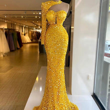 Load image into Gallery viewer, Sequined Pear Dress Embroidery Lace Asymmetric Single Sleeve Dress
