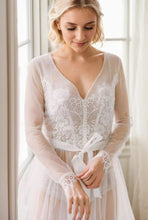 Load image into Gallery viewer, Elegant Sheer Lace Bridal Robe – Long-Sleeve See-Through Lingerie Gown
