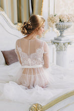 Load image into Gallery viewer, Elegant Sheer Lace Bridal Robe – Long-Sleeve See-Through Lingerie Gown
