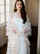 Load image into Gallery viewer, Ethereal 3D Floral Lace Bridal Robe – Elegant Sheer Wedding Cover-Up
