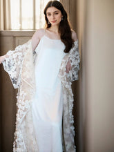 Load image into Gallery viewer, Ethereal 3D Floral Lace Bridal Robe – Elegant Sheer Wedding Cover-Up
