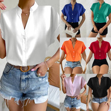 Load image into Gallery viewer, 🧡 Summer Women's Satin V-Neck Short Sleeve Shirt – Elegant Casual Wear
