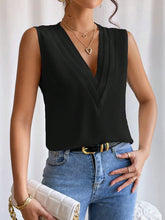 Load image into Gallery viewer, Women's Layered V-Neck Surplice Tank Top – Sleeveless Pleated Wrap-Front Solid Color
