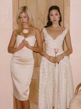 Load image into Gallery viewer, Chelsea Ivory Jacquard Ruched Bust Sweetheart Midi Dress
