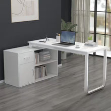 Load image into Gallery viewer, 55.1" W : L-Shaped White Finish 1-Drawer Wooden Commercial Writing Desk with Open Shelves and Eco-Friendly Paint Finish
