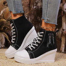 Load image into Gallery viewer, Women's Canvas Wedge Platform Lace-Up Sneakers
