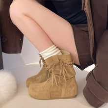 Load image into Gallery viewer, Suede Fringe Round Toe Boots with Block Heel
