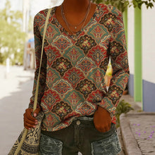 Load image into Gallery viewer, Women's Ethnic Print V-Neck Long-Sleeve Pullover Top
