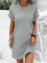 Load image into Gallery viewer, Button-Front V-Neck Dress – Short Sleeve Solid Casual Shirt Dress
