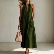 Load image into Gallery viewer, Cotton Halterneck Sleeveless Deep V-Neck Loose Straight-Line Dress
