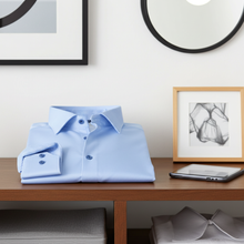 Load image into Gallery viewer, Joshua// Cotton Knit-Stretch Button-Up Shirt With Contrast Details // Blue // Tailored Fit (Fitted)
