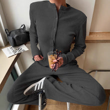 Load image into Gallery viewer, Women's Half-High-Neck Ribbed Knit Cardigan &amp; Button-Front Trousers Set
