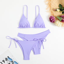 Load image into Gallery viewer, Essential Edge 3-Piece Bikini Set for Women – Solid Color High-Cut Triangle Top Two-Style Bottoms with Side Lace-Up Design &amp; Quick-Drying Comfort – Versatile Women's Swimwear for Summer Pool Beach &amp; Travel
