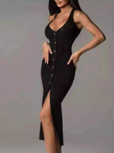 Load image into Gallery viewer, Halter Neck Button-Front : Bodycon Dress
