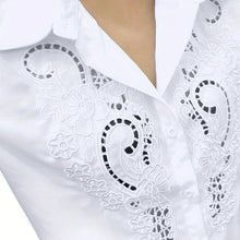 Load image into Gallery viewer, Women’s Contrast Lace Long-Sleeve Button‑Down Blouse
