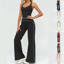 Load image into Gallery viewer, Womens Yoga Set V-neck Sleeveless Tops And Slim Straight Pants Summer Gym Sports Clothing
