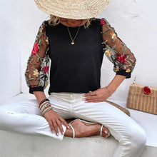 Load image into Gallery viewer, Women's Mesh Patchwork Three-Quarter Sleeve Top – Casual Chic
